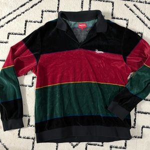 SUPREME Stripe Velour Polo sweater rare size Large